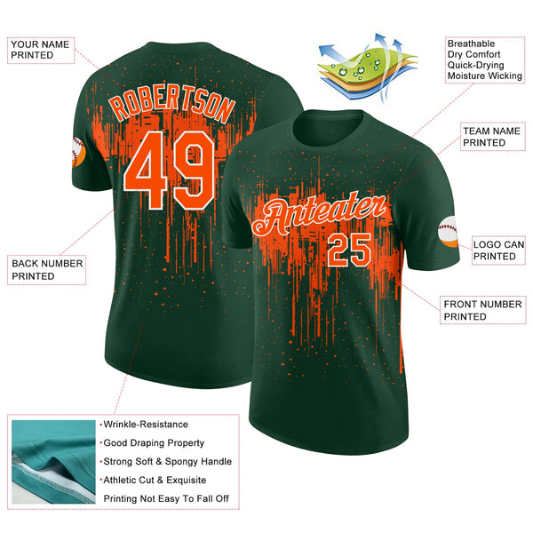Custom Green Orange-White Dripping Splatter Paint Performance T-Shirt alternate