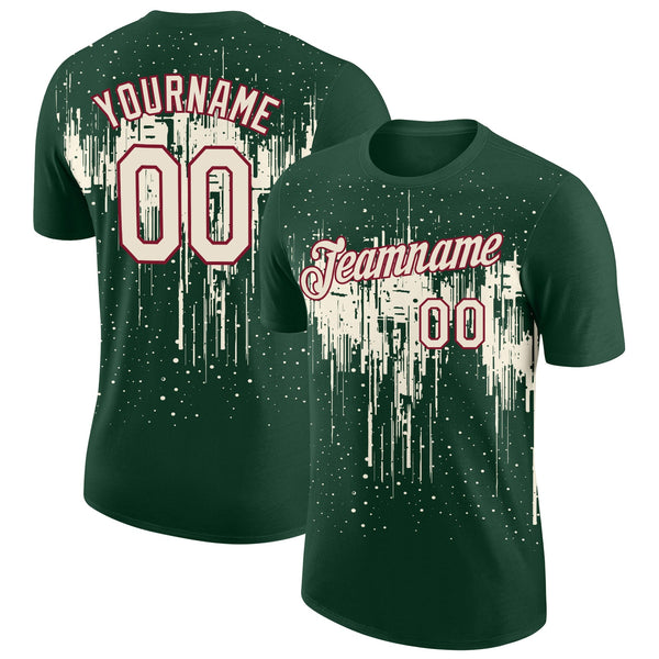 Custom Green Cream-Crimson Dripping Splatter Paint Performance T-Shirt