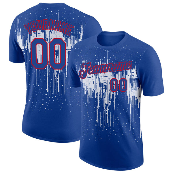 Custom Royal White-Red Dripping Splatter Paint Performance T-Shirt