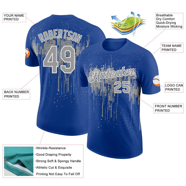Custom Royal Gray-White Dripping Splatter Paint Performance T-Shirt alternate