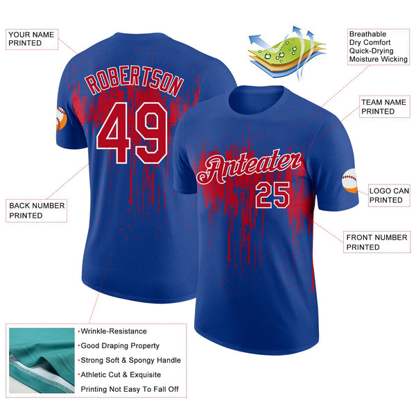 Custom Royal Red-White Dripping Splatter Paint Performance T-Shirt alternate