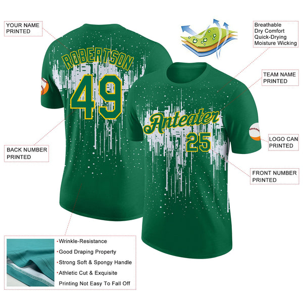 Custom Kelly Green White-Yellow Dripping Splatter Paint Performance T-Shirt alternate
