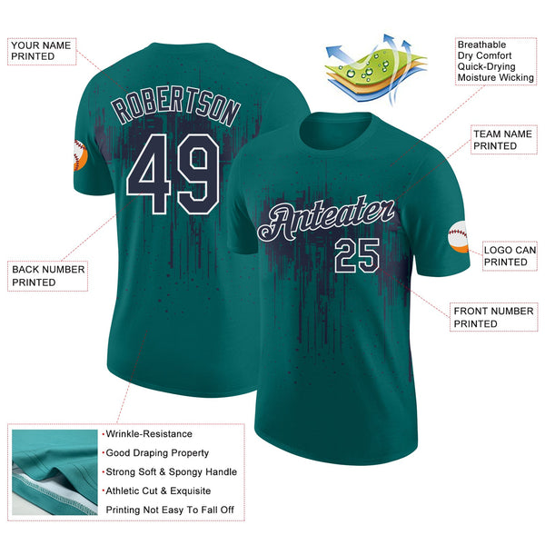 Custom Teal Navy-White Dripping Splatter Paint Performance T-Shirt alternate