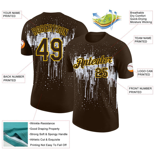 Custom Brown White-Yellow Dripping Splatter Paint Performance T-Shirt alternate