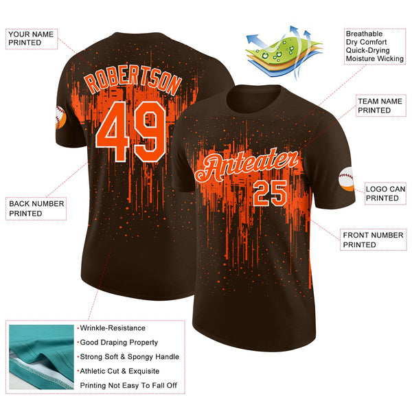 Custom Brown Orange-White Dripping Splatter Paint Performance T-Shirt alternate