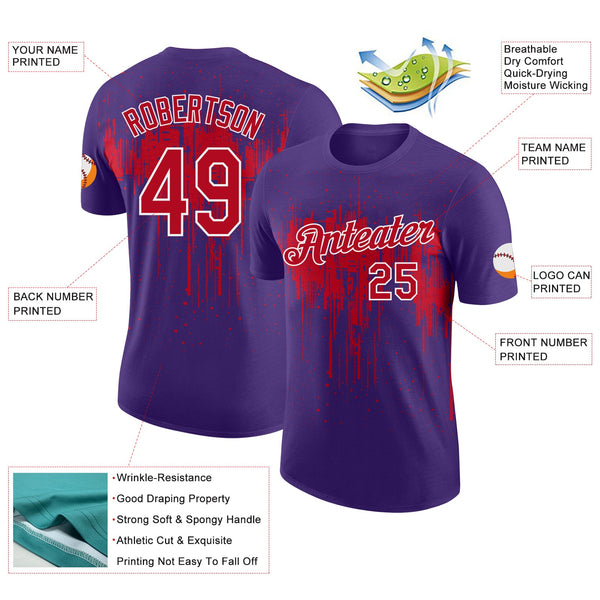 Custom Purple Red-White Dripping Splatter Paint Performance T-Shirt alternate