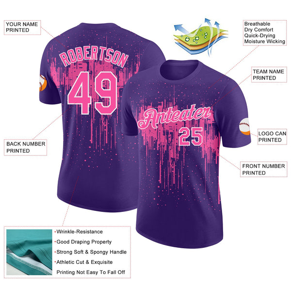 Custom Purple Pink-White Dripping Splatter Paint Performance T-Shirt alternate