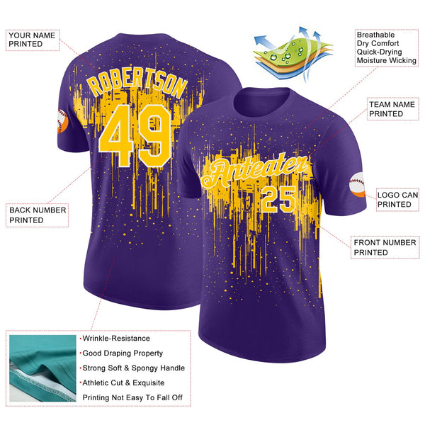 Custom Purple Yellow-White Dripping Splatter Paint Performance T-Shirt alternate