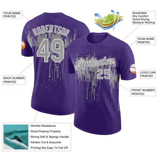 Custom Purple Gray-White Dripping Splatter Paint Performance T-Shirt alternate