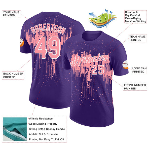 Custom Purple Medium Pink-White Dripping Splatter Paint Performance T-Shirt alternate