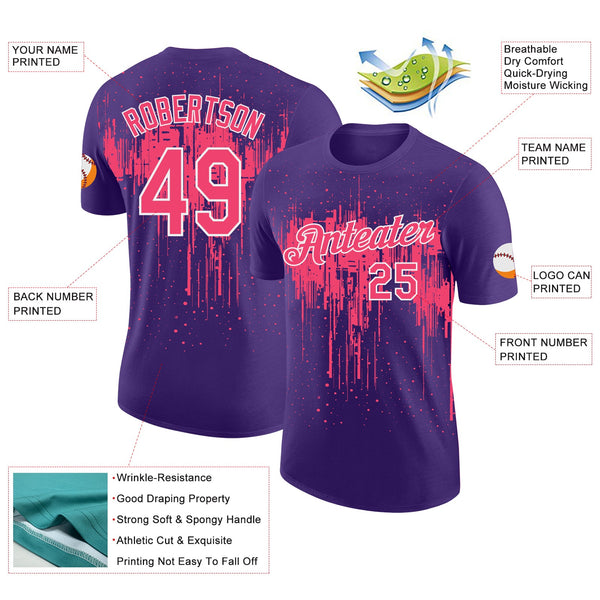 Custom Purple Neon Pink-White Dripping Splatter Paint Performance T-Shirt alternate