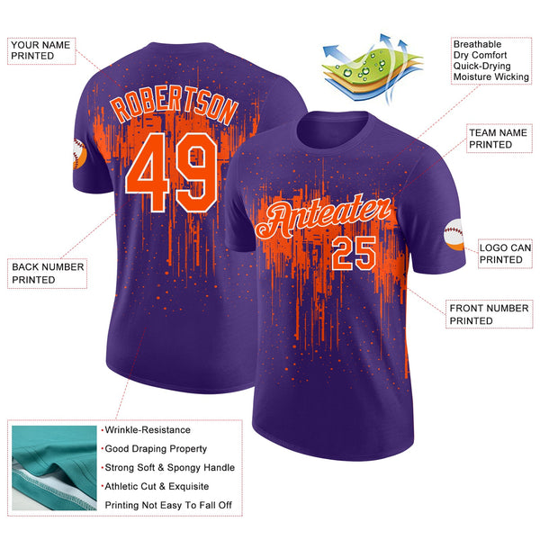 Custom Purple Orange-White Dripping Splatter Paint Performance T-Shirt alternate