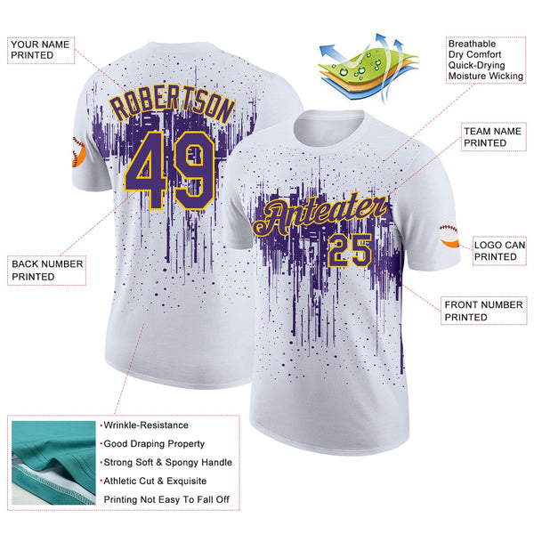 Custom White Purple-Yellow Dripping Splatter Paint Performance T-Shirt alternate