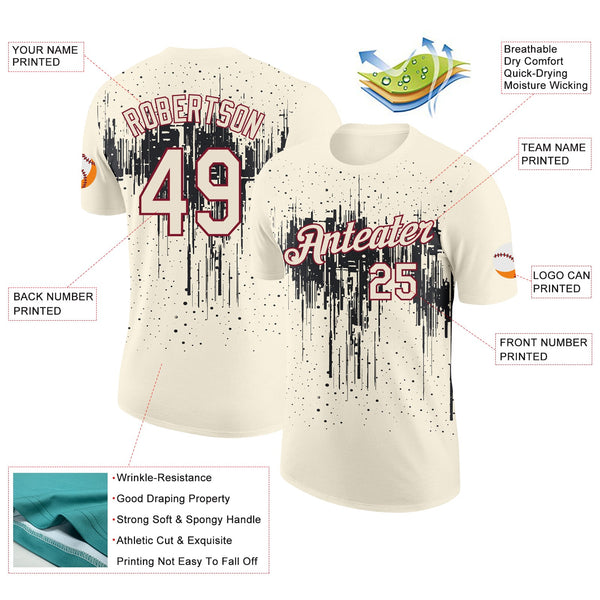 Custom Cream Black-Crimson Dripping Splatter Paint Performance T-Shirt alternate