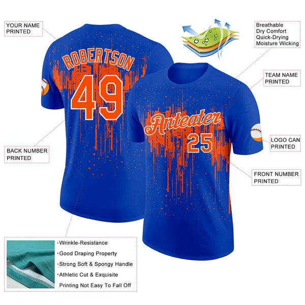 Custom Thunder Blue Orange-White Dripping Splatter Paint Performance T-Shirt alternate