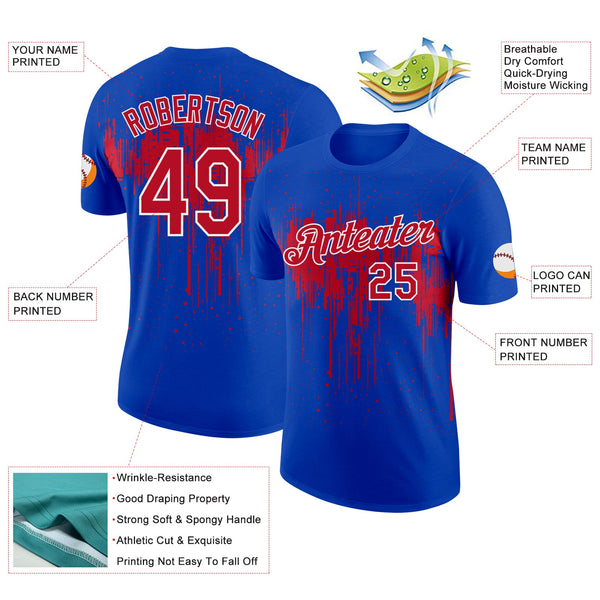 Custom Thunder Blue Red-White Dripping Splatter Paint Performance T-Shirt alternate