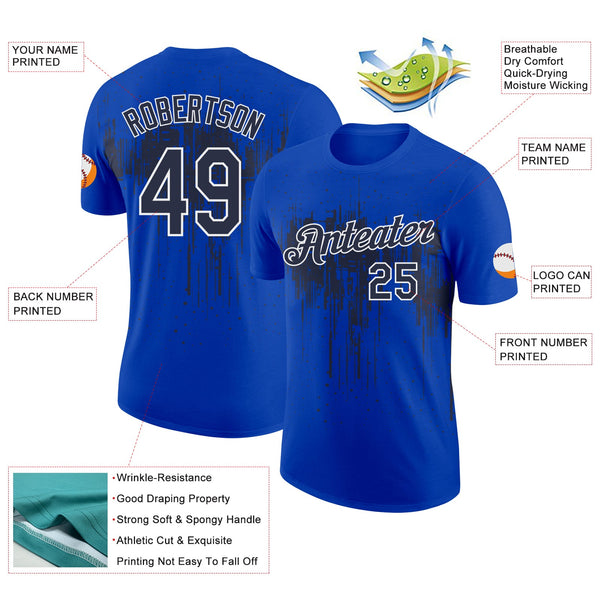 Custom Thunder Blue Navy-White Dripping Splatter Paint Performance T-Shirt alternate