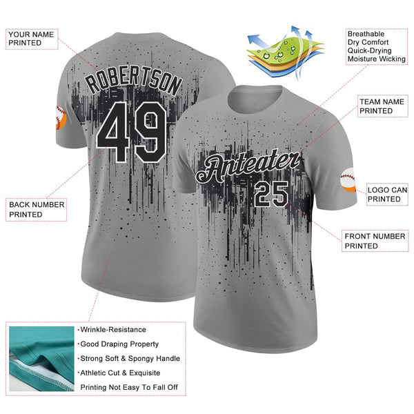 Custom Gray Black-White Dripping Splatter Paint Performance T-Shirt alternate