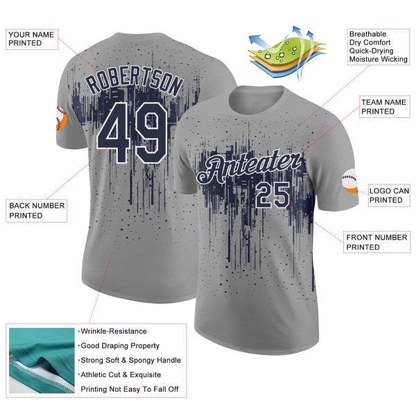 Custom Gray Navy-White Dripping Splatter Paint Performance T-Shirt alternate