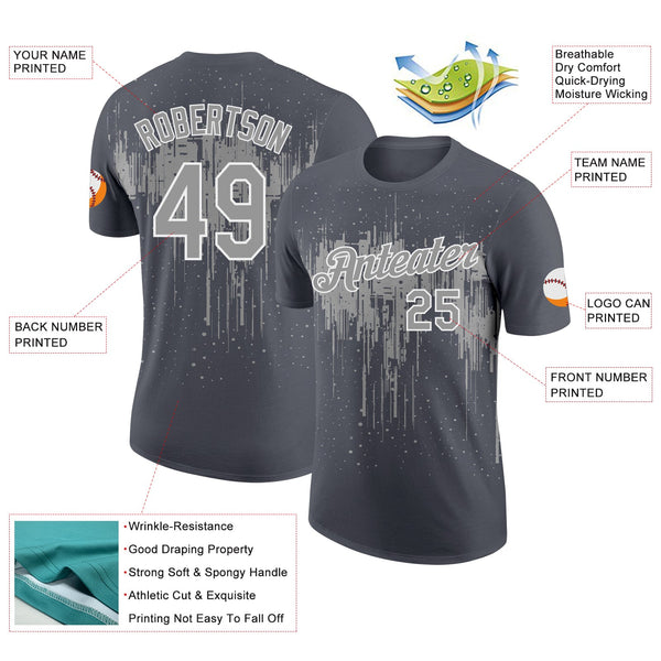Custom Steel Gray Gray-White Dripping Splatter Paint Performance T-Shirt alternate