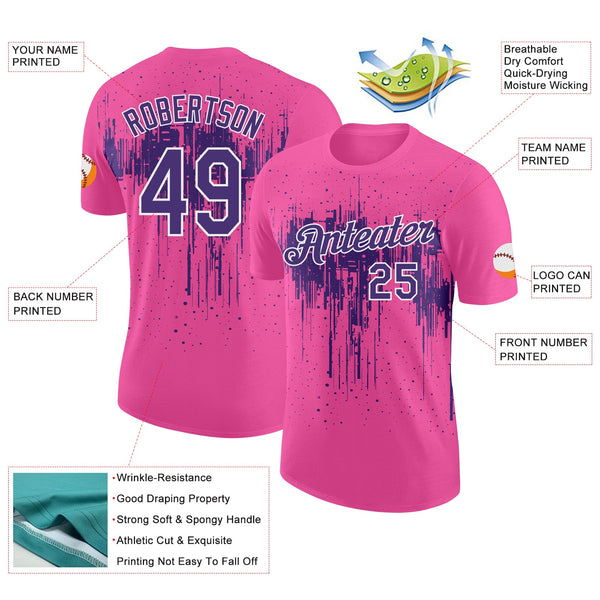 Custom Pink Purple-White Dripping Splatter Paint Performance T-Shirt alternate