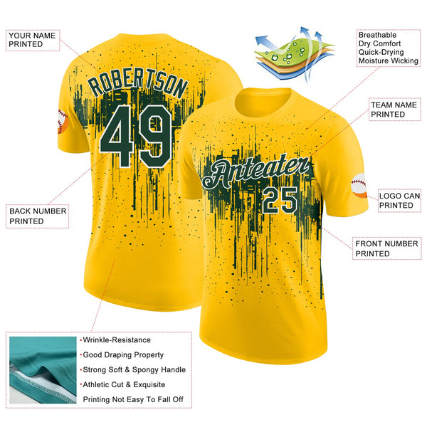 Custom Yellow Green-White Dripping Splatter Paint Performance T-Shirt alternate