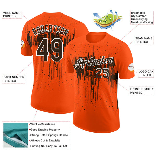 Custom Orange Brown-White Dripping Splatter Paint Performance T-Shirt alternate