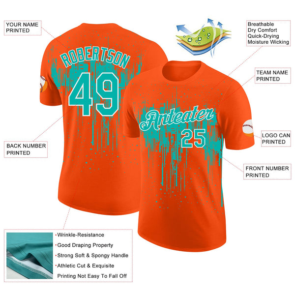 Custom Orange Aqua-White Dripping Splatter Paint Performance T-Shirt alternate