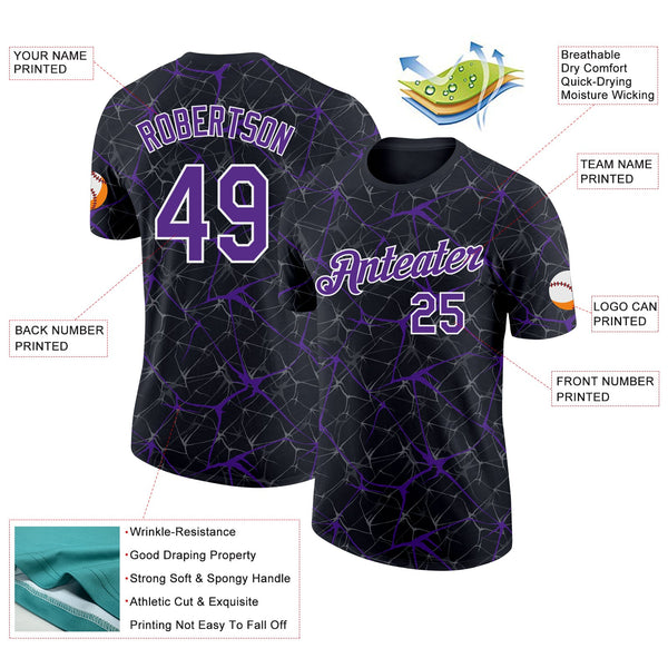 Custom Black Purple Gray-White Abstract Network Crackle Performance T-Shirt alternate