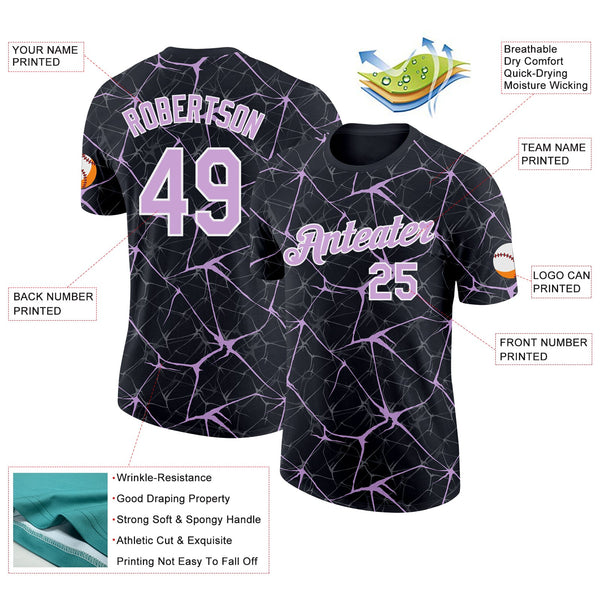 Custom Black Light Purple Gray-White Abstract Network Crackle Performance T-Shirt alternate