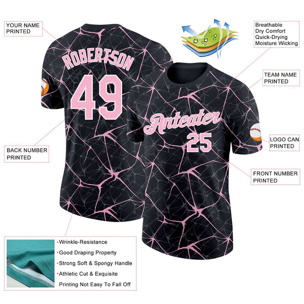 Custom Black Light Pink Gray-White Abstract Network Crackle Performance T-Shirt alternate