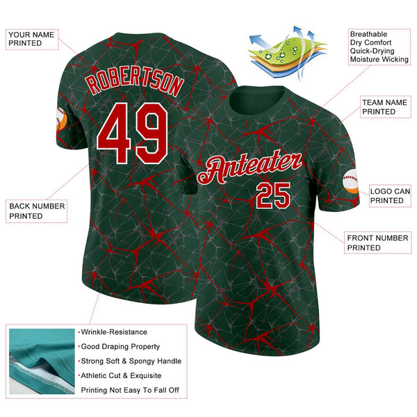 Custom Green Red Gray-White Abstract Network Crackle Performance T-Shirt alternate