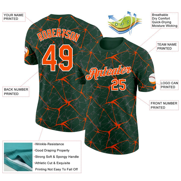 Custom Green Orange Gray-White Abstract Network Crackle Performance T-Shirt alternate