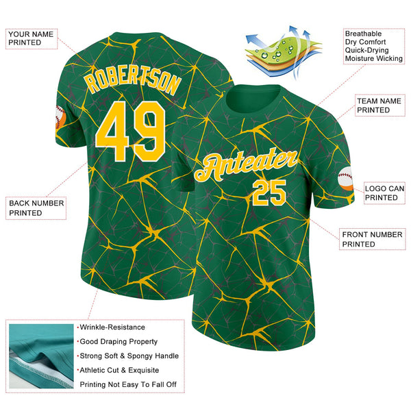 Custom Kelly Green Yellow Gray-White Abstract Network Crackle Performance T-Shirt alternate