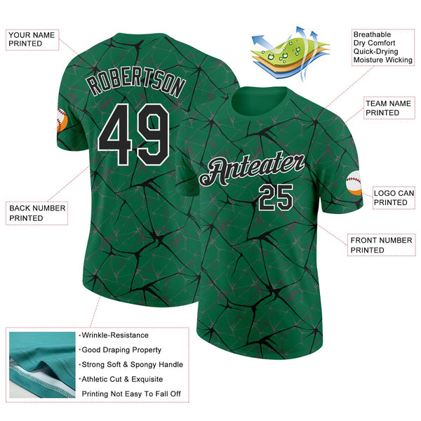 Custom Kelly Green Black Gray-White Abstract Network Crackle Performance T-Shirt alternate