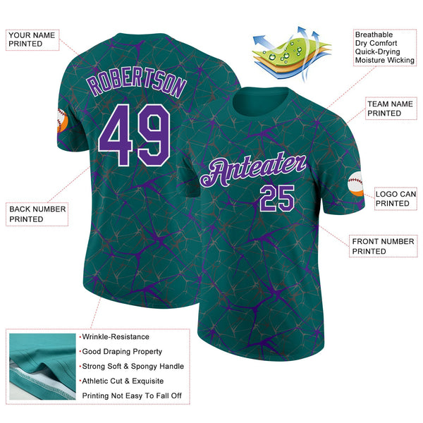 Custom Teal Purple Gray-White Abstract Network Crackle Performance T-Shirt alternate