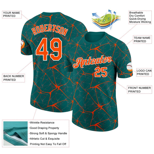 Custom Teal Orange Gray-White Abstract Network Crackle Performance T-Shirt alternate