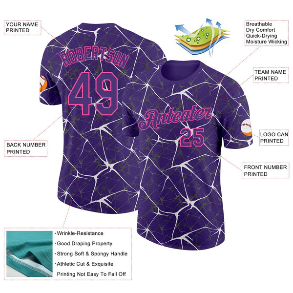 Custom Purple White Gray-Pink Abstract Network Crackle Performance T-Shirt alternate