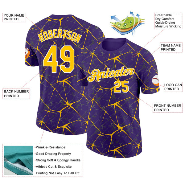Custom Purple Yellow Gray-White Abstract Network Crackle Performance T-Shirt alternate