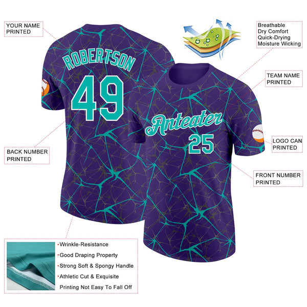 Custom Purple Aqua Gray-White Abstract Network Crackle Performance T-Shirt alternate