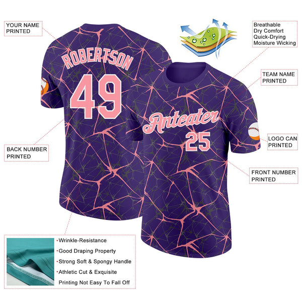 Custom Purple Medium Pink Gray-White Abstract Network Crackle Performance T-Shirt alternate