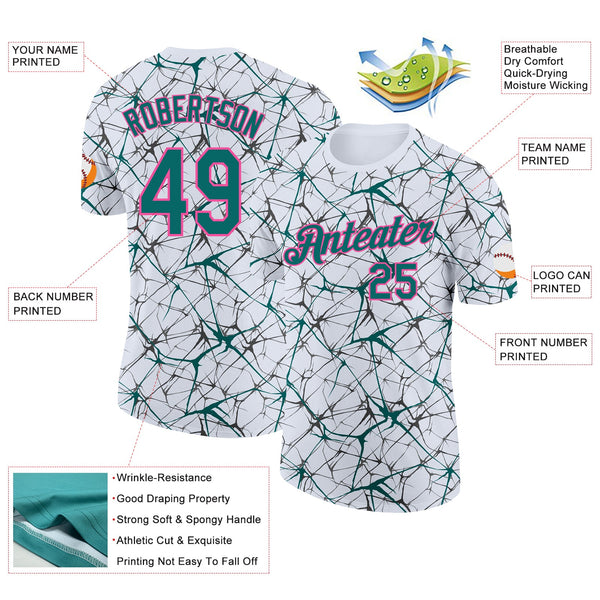 Custom White Teal Gray-Pink Abstract Network Crackle Performance T-Shirt alternate