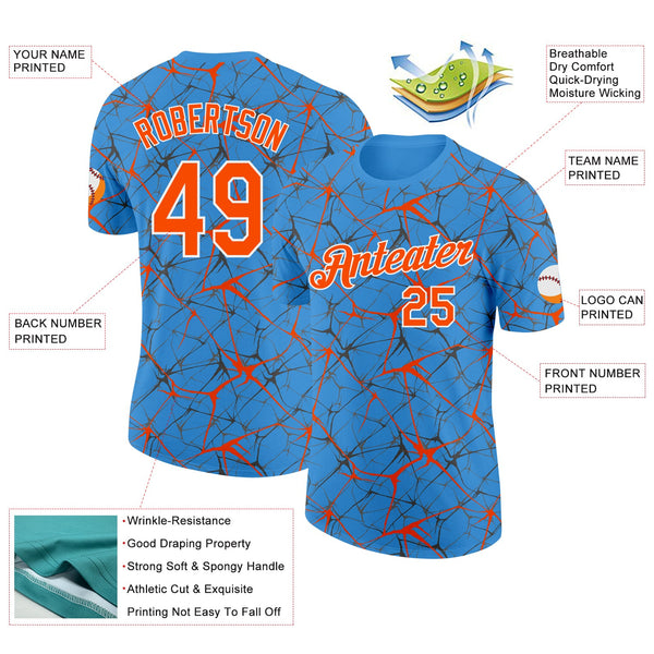 Custom Powder Blue Orange Gray-White Abstract Network Crackle Performance T-Shirt alternate