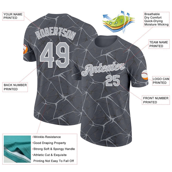 Custom Steel Gray Gray-White Abstract Network Crackle Performance T-Shirt alternate