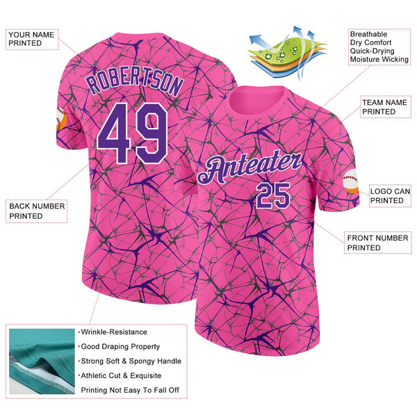 Custom Pink Purple Gray-White Abstract Network Crackle Performance T-Shirt alternate
