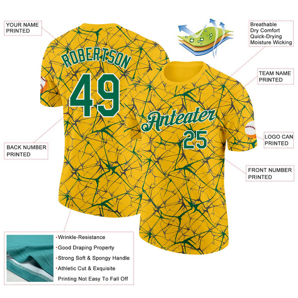 Custom Yellow Kelly Green Gray-White Abstract Network Crackle Performance T-Shirt alternate