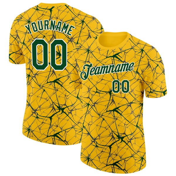 Custom Yellow Green Gray-White Abstract Network Crackle Performance T-Shirt