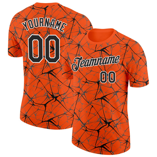 Custom Orange Black Gray-White Abstract Network Crackle Performance T-Shirt