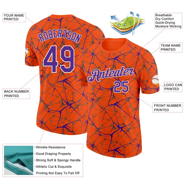Custom Orange Purple Gray-White Abstract Network Crackle Performance T-Shirt alternate