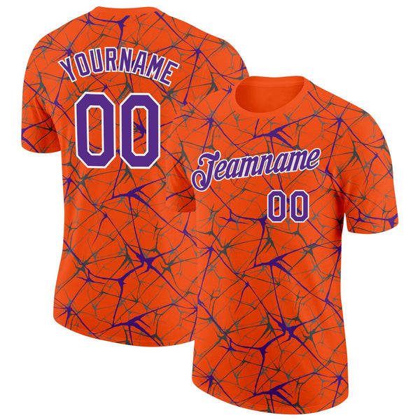 Custom Orange Purple Gray-White Abstract Network Crackle Performance T-Shirt